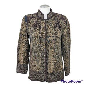 Chicos Design Womens S Wool Blend Cardigan Sweater Jacket Brown Paisley Button